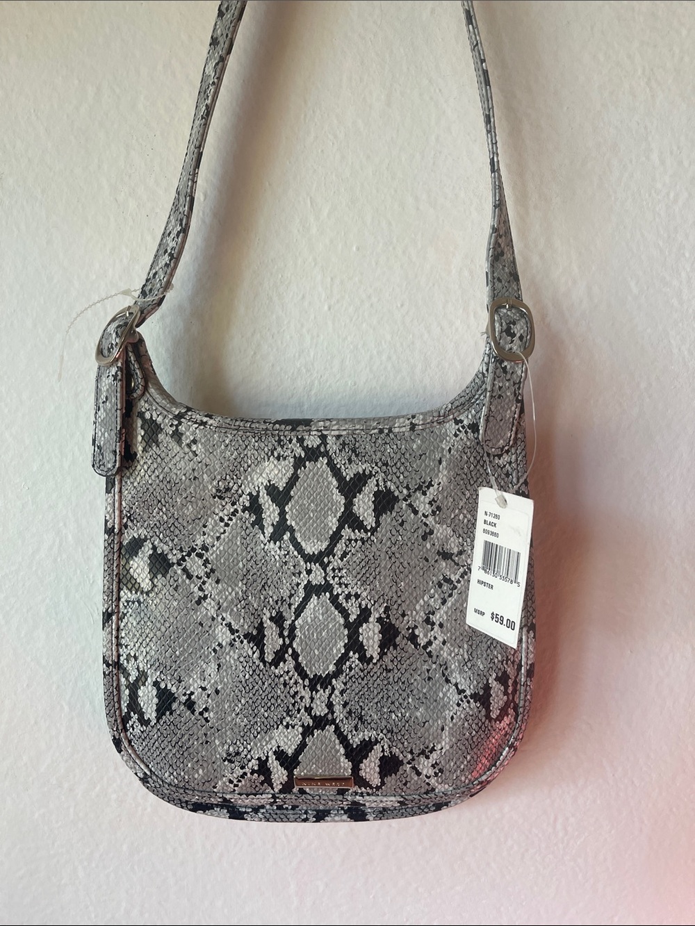 Nine West Gray Snake-Print Shoulder Bag